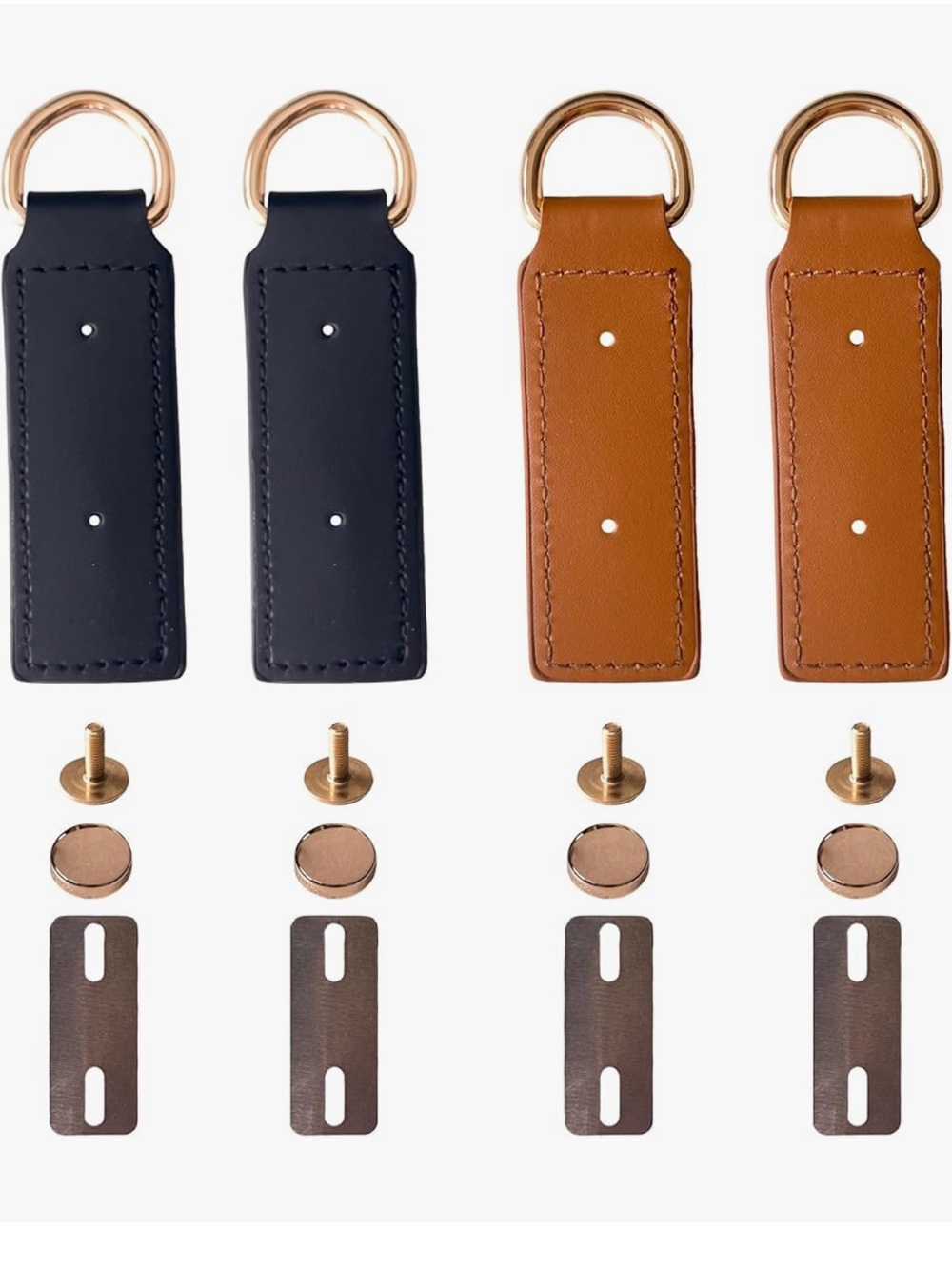 Leather D-Ring Handbag Strap Clips - Black & Tan (Set of 4)